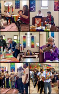 A collage of rainbow colours and people at Northern Spirit's Affirming celebration and ordination, 1 June 2024.